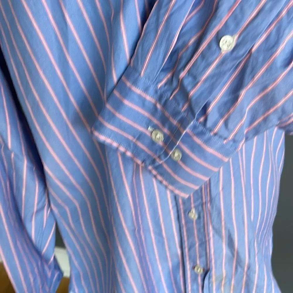 J. Crew Italian fabric blue/pink stripe button down shirt. Med (15-15 1/2)